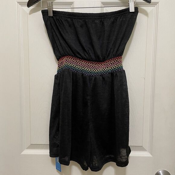 NEW Cupshe Strapless Romper Black Rainbow Lightweight Beach Boho Women's Small - Picture 5 of 14